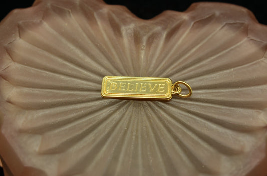 14K Yellow Gold "BELIEVE" Bar Pendant Charm