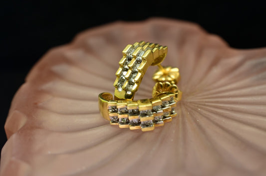 10K Yellow Gold diamond graduated design J hoop post earrings 0.28 tcw