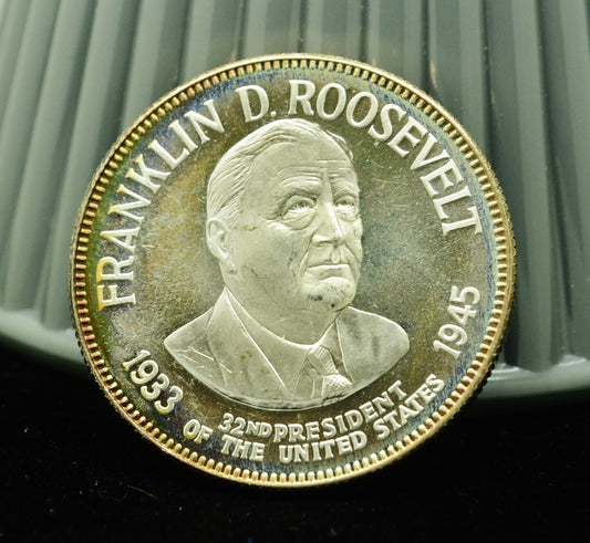 President Franklin Roosevelt Franklin Mint Art Round 92.5% Silver
