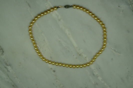 13" 925 Sterling Silver natural pearl necklace 6.3mm