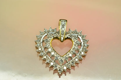10K Yellow & White Gold Pave Diamond Open Heart Pendant Charm 0.48 tcw