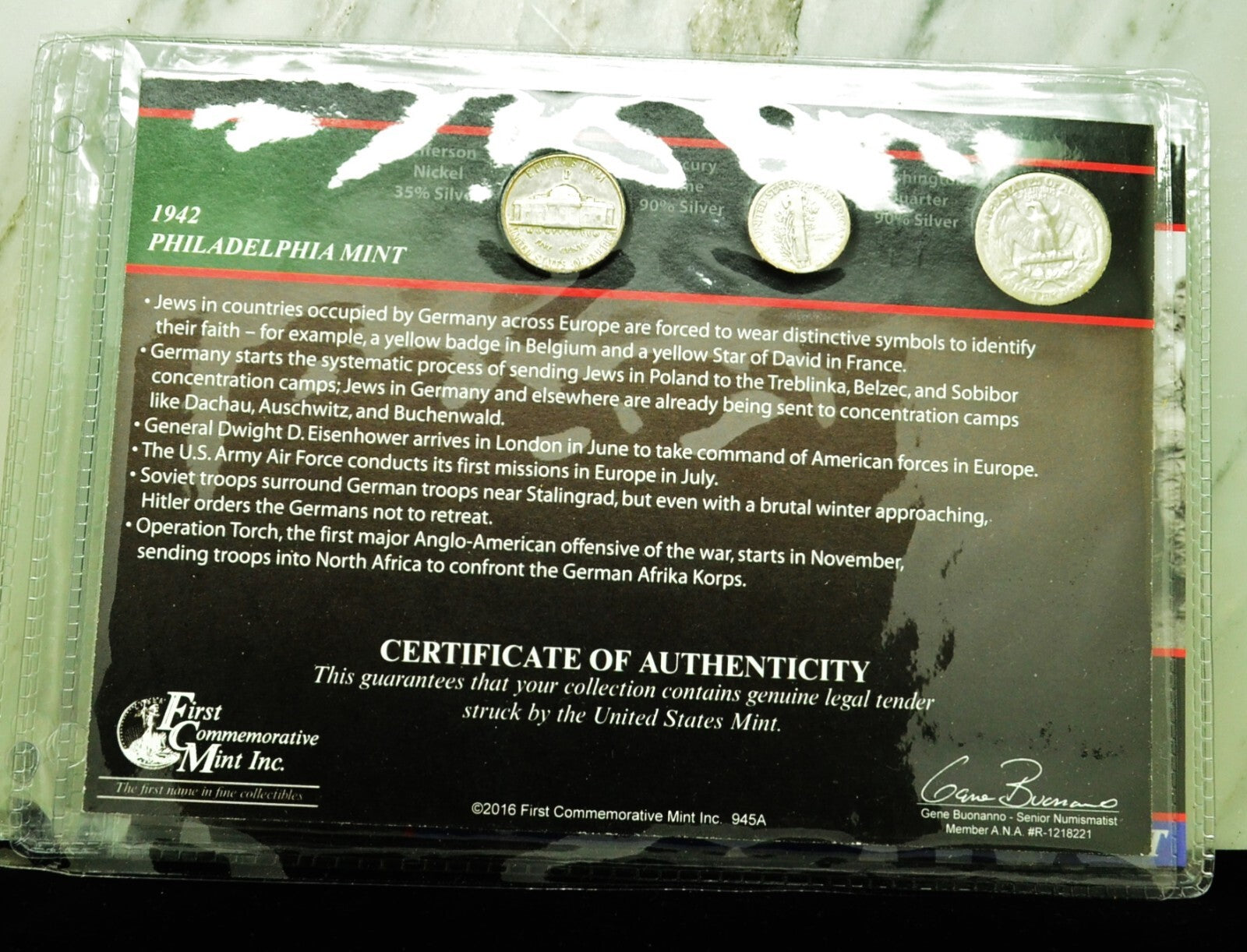 10 Display Pages of Silver Coins of WWII each w/ a Silver Nickel Dime & Quarter