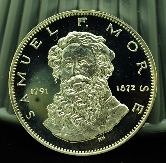 1971 Samuel F Morse Franklin Mint Art Round 92.5% Silver