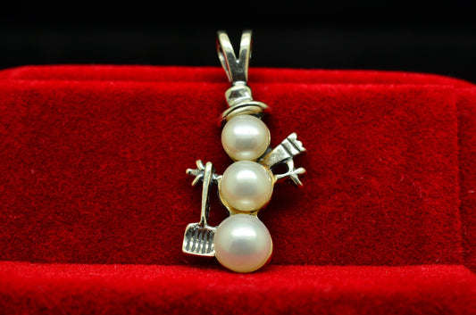 925 Sterling silver dressed up Christmas natural pearl snowman pendant charm