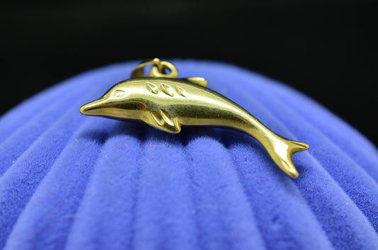 14K Yellow Gold Hollow Dolphin Pendant Charm