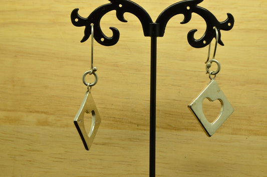 925 Sterling Silver dangling framed cutout heart fishhook earrings