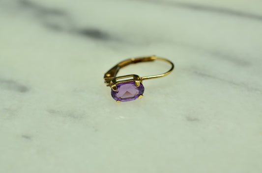 10K Yellow Gold Oval Purple Amethyst Leverback Single Earring -just one