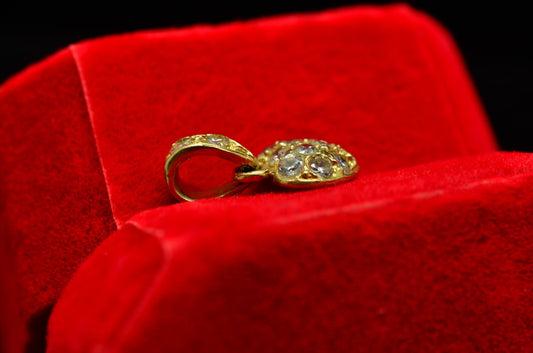 14K Yellow Gold Pave Cubic Zirconia Half Puffed Heart Pendant Charm -Small