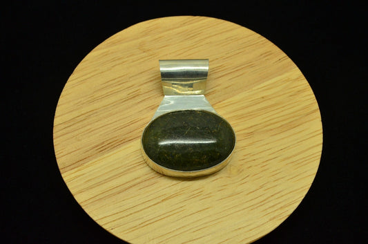 925 Sterling Silver oval dark green jasper pendant charm
