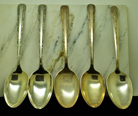 925 Sterling Silver Towle Set of 5 Serving Spoons Candlelight & Rambler Rose