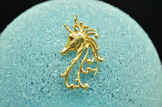 14K Yellow Gold Magical Unicorn Pendant Charm -Fairly Big