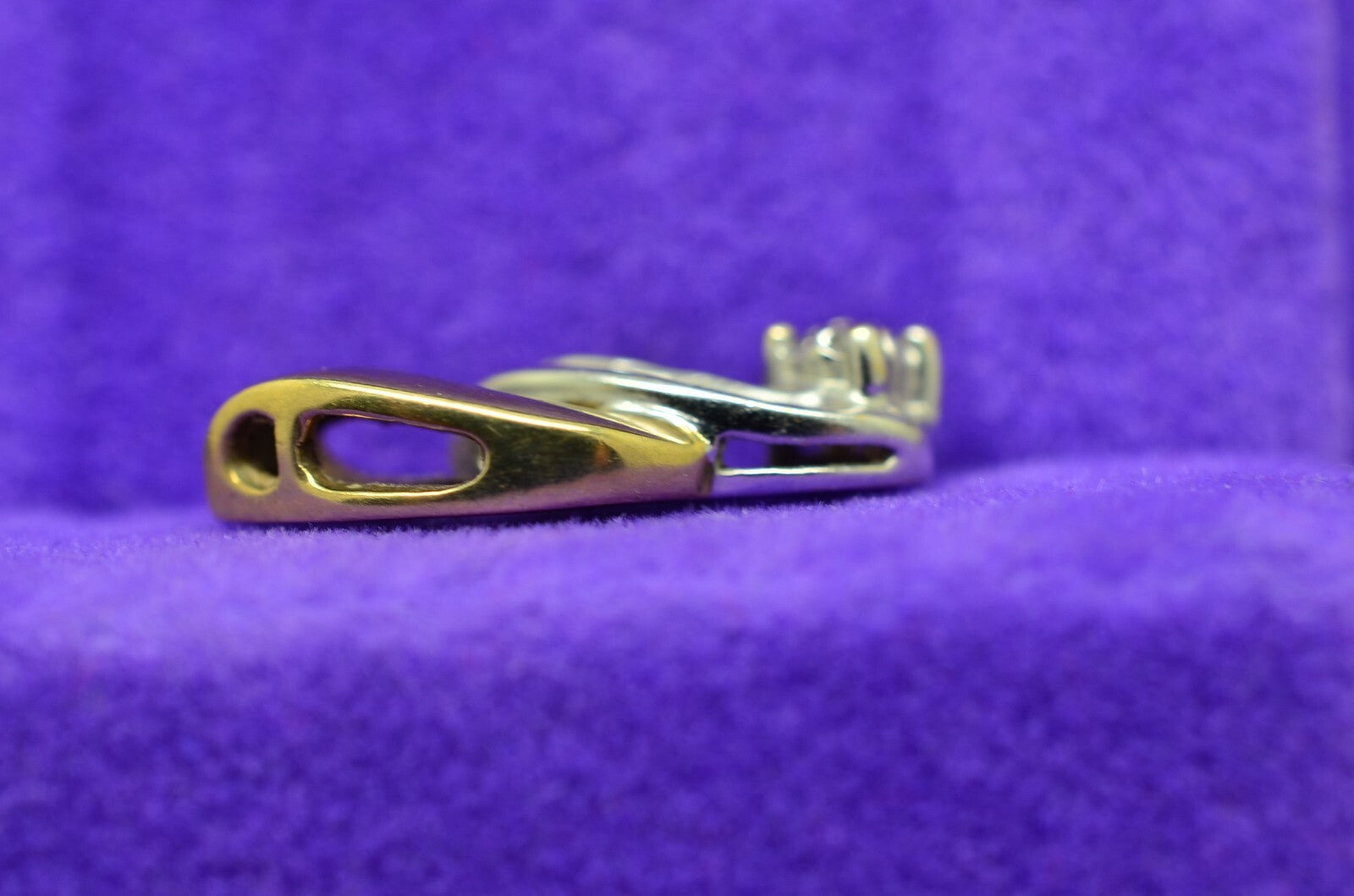 10K Yellow & White Gold Ribbon Design Very Small Pendant Charm w/ Diamonds