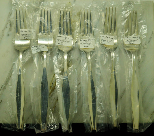 925 Sterling Silver Gorham Classique Set of 6 Dinner Forks 7 3/8"