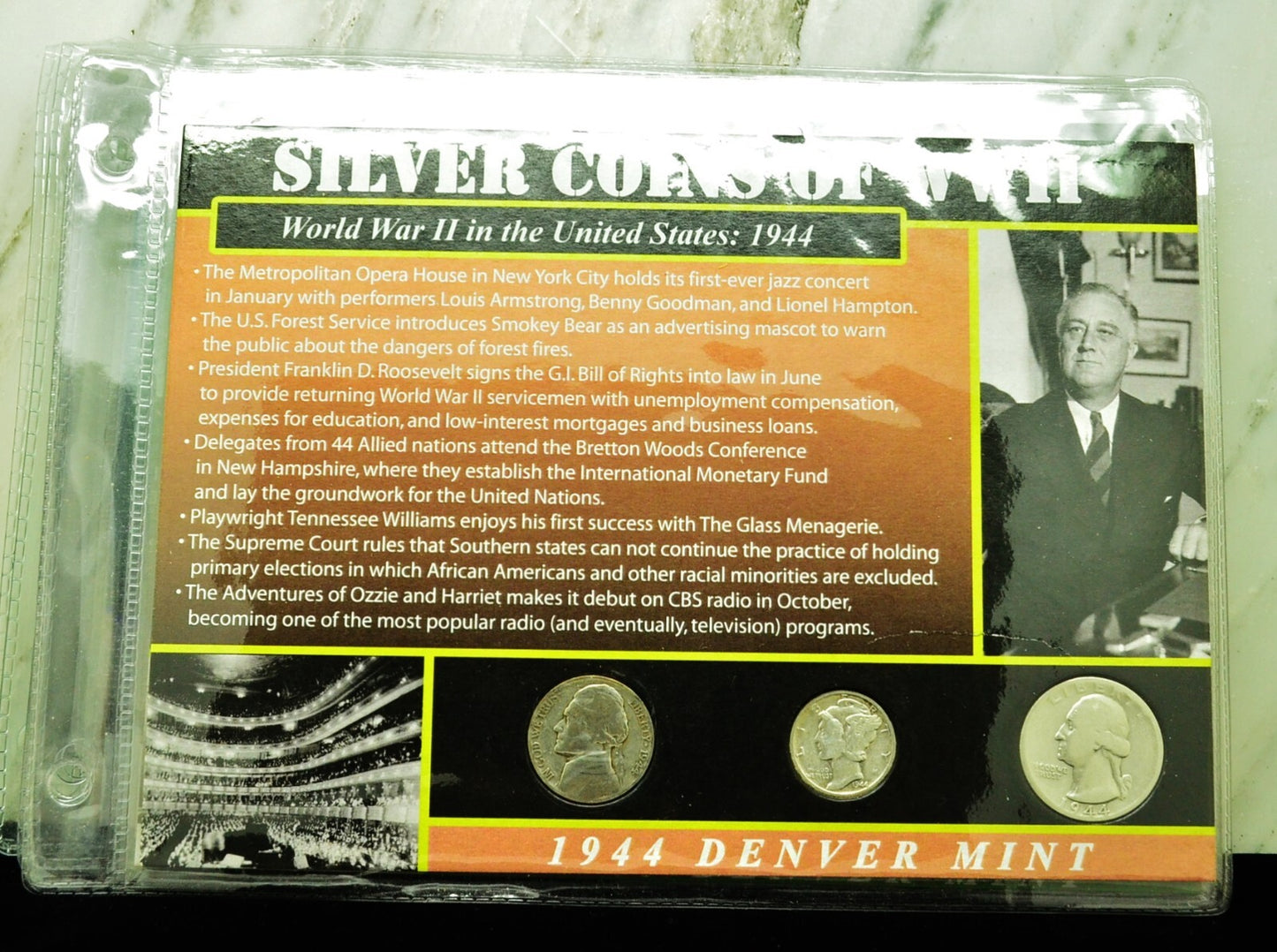 10 Display Pages of Silver Coins of WWII each w/ a Silver Nickel Dime & Quarter
