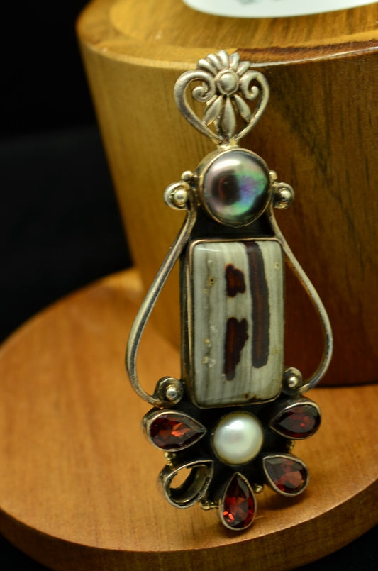 925 Sterling Silver Multi-gemstone pendant charm