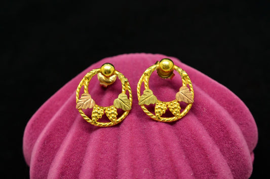12K Yellow Gold Black Hills Gold Wreath Design Stud Earrings 16mm