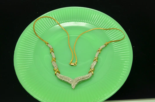 16" Two-tone 925 Sterling Silver diamond chevron pendant necklace 1.75 tcw