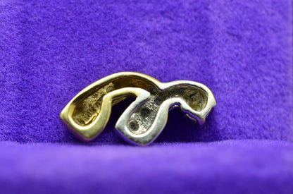 10K Yellow & White Gold Ribbon Design Very Small Pendant Charm w/ Diamonds