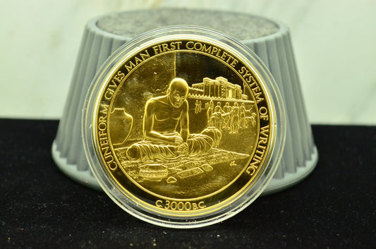 925 Silver Franklin Mint Art Round History Of Mankind Cuneiform System Writing