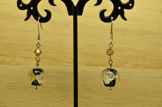 925 Sterling Silver dangling round colorful foil design bead fishhook earrings