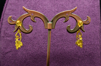 10K 14K Yellow Gold Dangling Two Tone Black Hills Gold Leaves Post Earrings