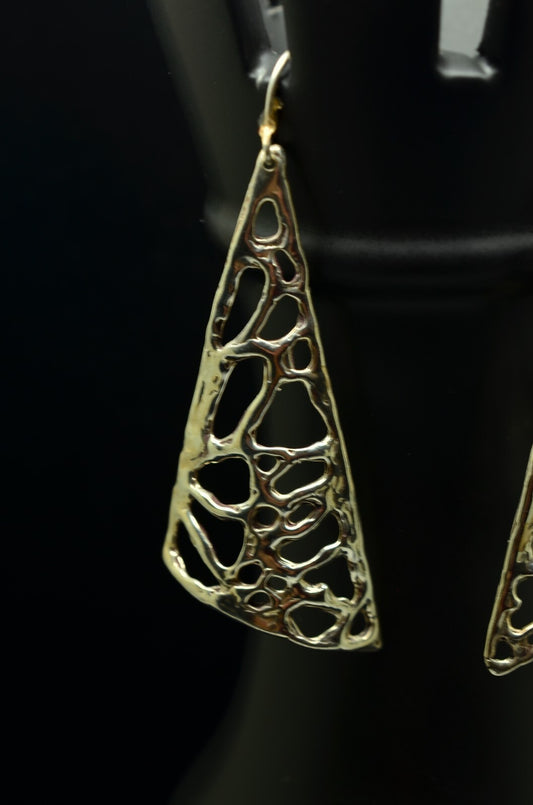 Handmade 925 Sterling Silver Triangle Spiderweb Design Fishhook Earrings