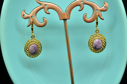 Vermeil 925 Sterling Silver Oval Purple Tiffany Stone Leverback Earrings