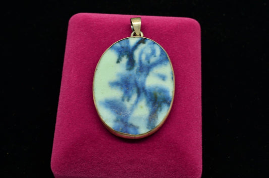 925 Sterling Silver oval porcelain pendant charm