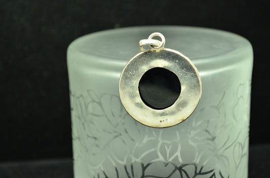 925 Sterling Silver black onyx round pendant charm -fairly large