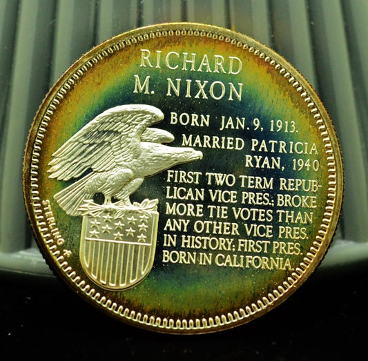 925 Silver Franklin Mint Art Round Presidential Treasury Richard M Nixon