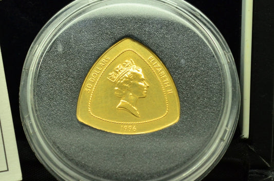 1996 Bermuda $30 Proof Triangular .999 Fine Gold Coin Box COA