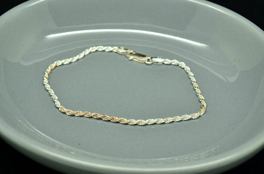 7.5" 925 Sterling Silver Spiral Rope Chain Bracelet 2.3mm 3.9g