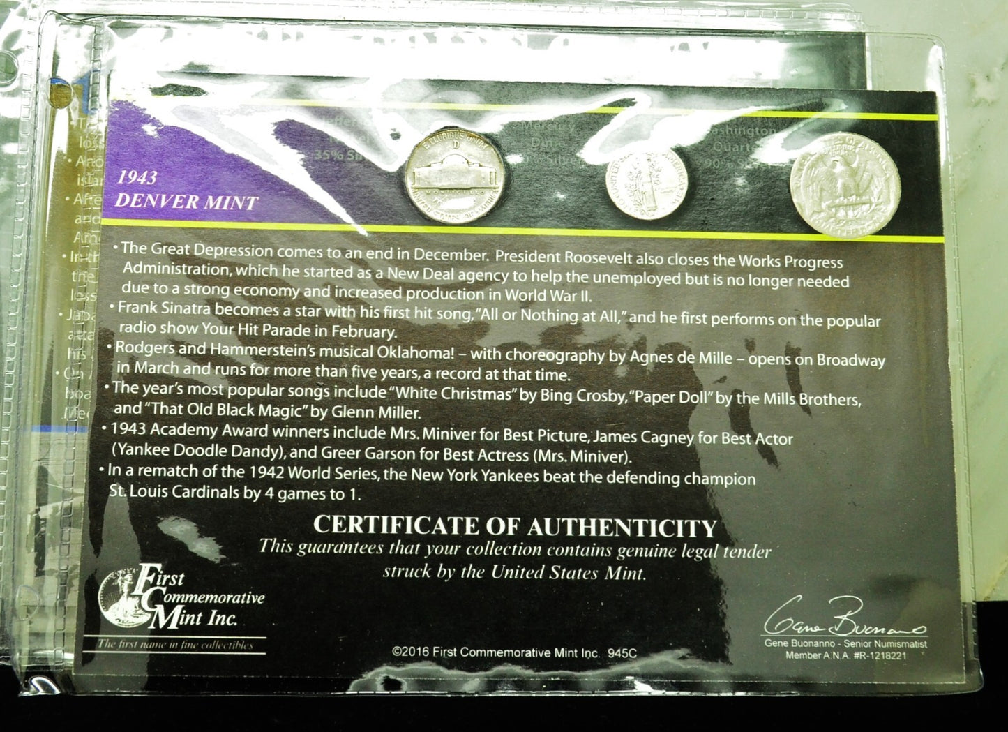 10 Display Pages of Silver Coins of WWII each w/ a Silver Nickel Dime & Quarter