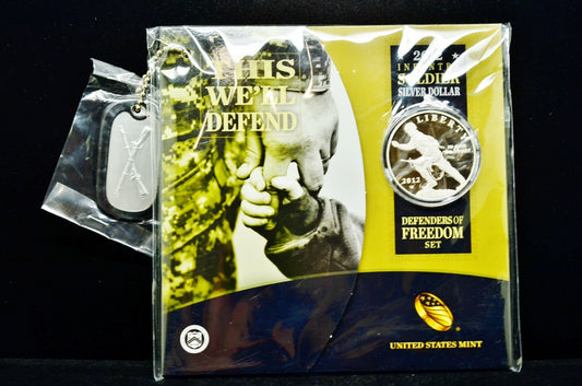 2012-W Defenders of Freedom Set Infantry Soldier Silver Dollar & Dog Tag -OGP