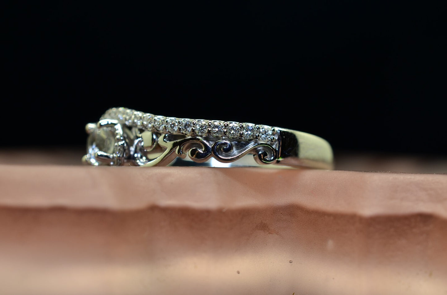 10K White Gold White Sapphire Sculptural Engagement Ring Diamond accents Size 7