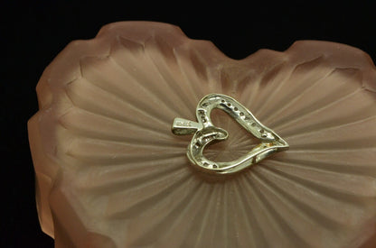 10K White Gold open heart pendant charm with diamonds 0.30 tcw