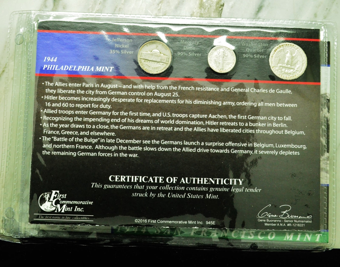 10 Display Pages of Silver Coins of WWII each w/ a Silver Nickel Dime & Quarter