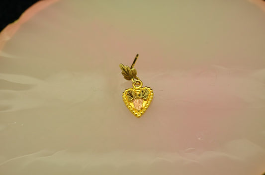 10K Yellow Gold Black Hills Gold Dangling Heart Single Stud Earring -just one