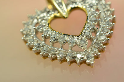 10K Yellow & White Gold Pave Diamond Open Heart Pendant Charm 0.48 tcw