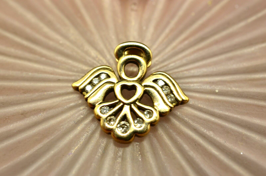 10K Yellow Gold diamond covered Angel pendant charm -small 0.25 tcw