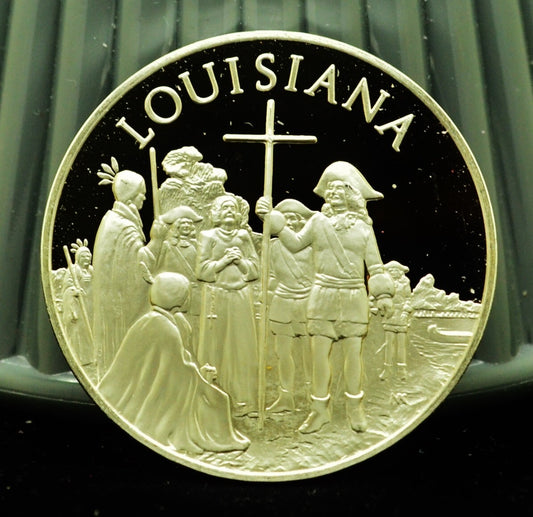 925 Silver Franklin Mint Art Round State of Louisiana