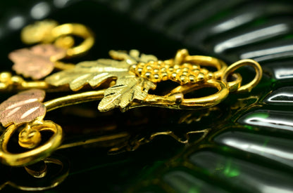 10K Yellow Gold Black Hills Gold Leaves & Grapes Design Pendant Charm -Large