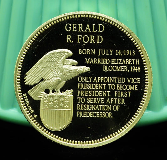 President Gerald R Ford Franklin Mint Proof Art Round 92.5% Silver