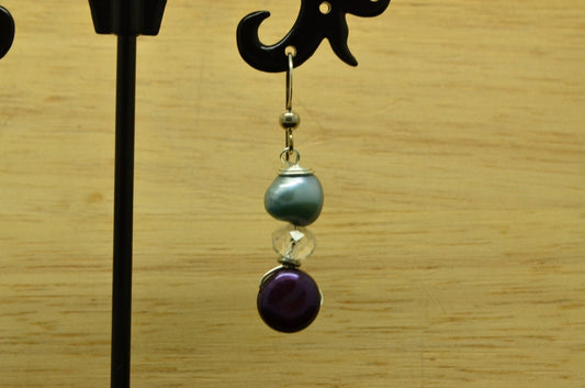 925 Sterling Silver dangling bead & natural colorful pearls fishhook earrings