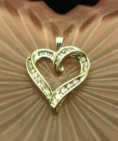 10K White Gold open heart pendant charm with diamonds 0.30 tcw