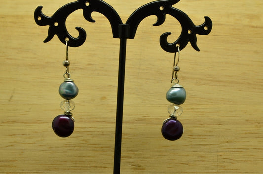925 Sterling Silver dangling bead & natural colorful pearls fishhook earrings