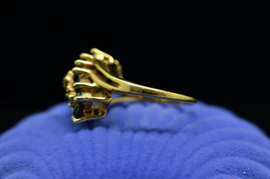 10k Yellow Gold dark blue spinel and diamond cocktail ring band size 4