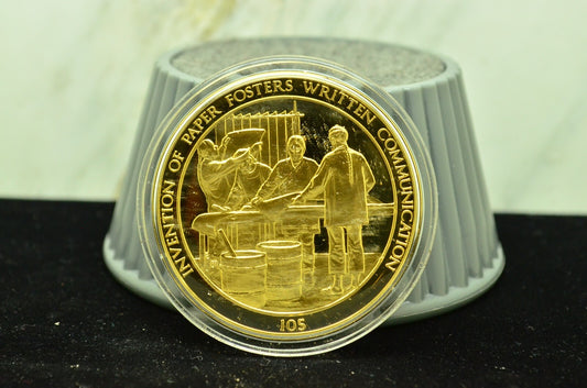 925 Silver Franklin Mint Art Round History Of Mankind Invention Of Paper
