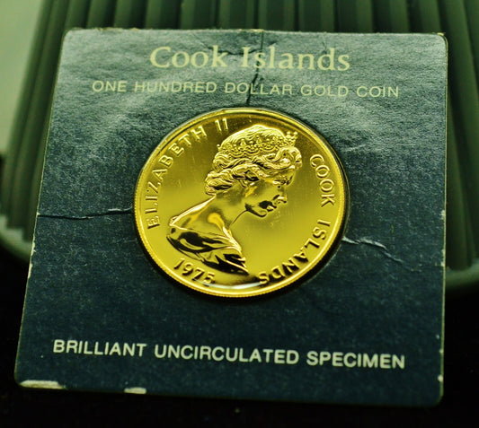 1975 Cook Islands $100 Return Of Captain James Cook BU 90% Gold