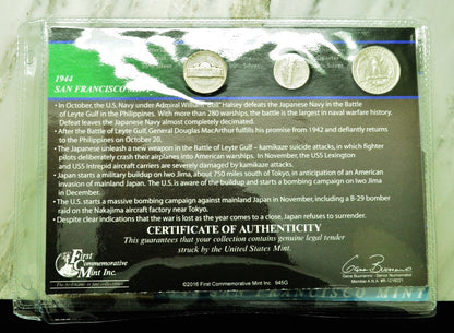 10 Display Pages of Silver Coins of WWII each w/ a Silver Nickel Dime & Quarter